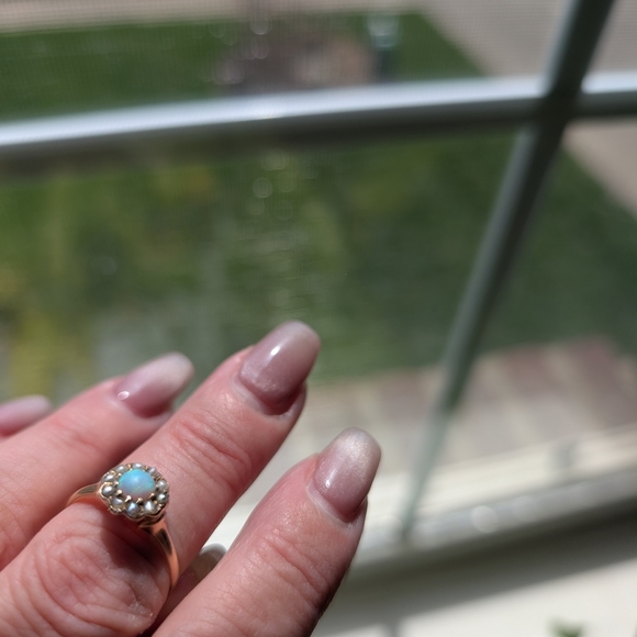 antique Victorian Jewelry - Antique Victorian Opal & Pearl 10k Ring